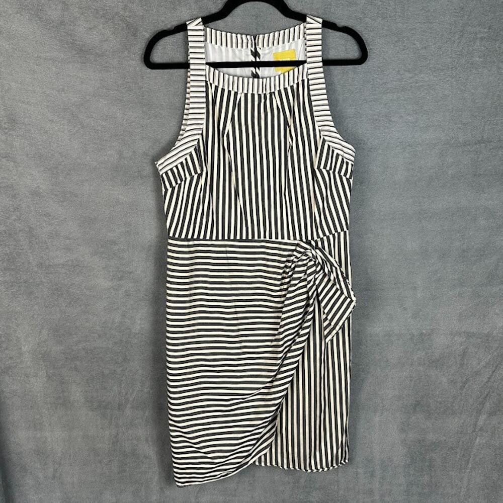 Maeve Anthropologie Dress Womens 14 Gray Striped Sleeveless Lined Preppy Resort